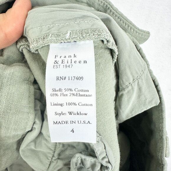 Frank Eileen Wicklow Crop Chino Pants Size 4 Cotton Linen Flax Sage Green - Picture 6 of 6